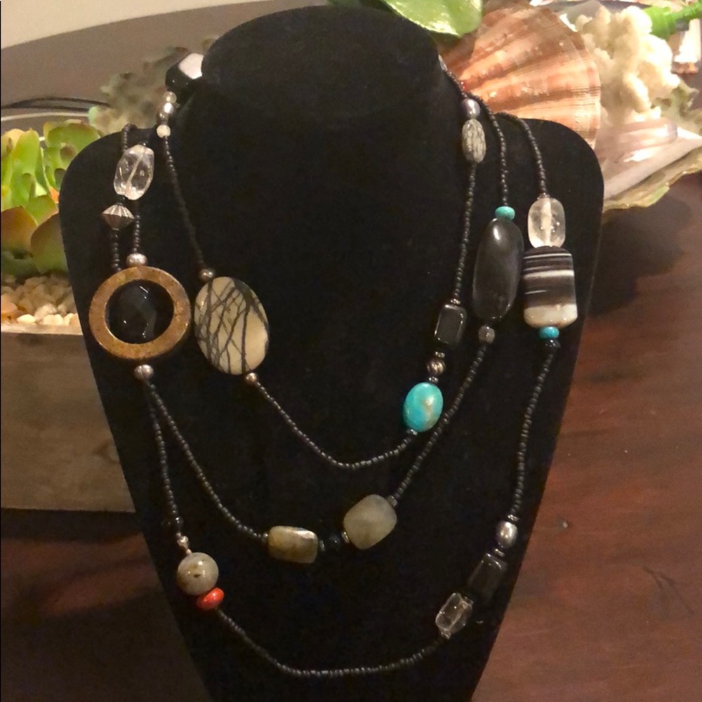 Silpada Long Boho Turquoise & Onyx Necklace